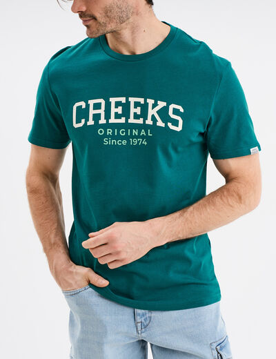 T-shirt col rond manches courtes coton vert émeraude homme