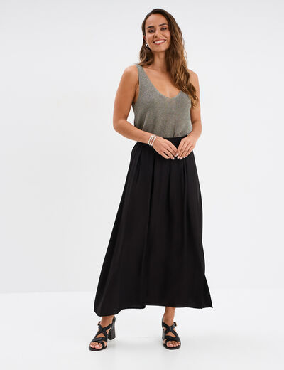 Débardeur maille col en V vert kaki femme