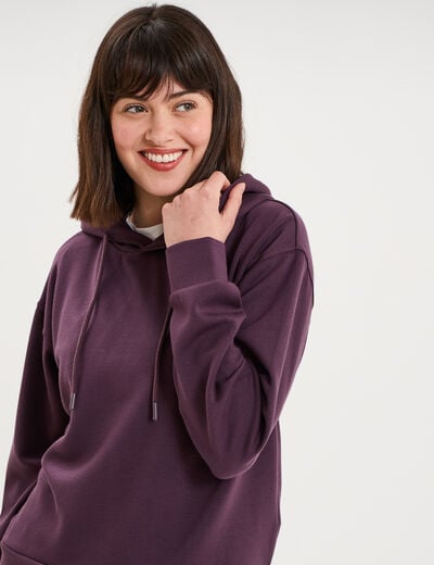 Sweat hoodie manches longues &agrave; capuche violet fonc&eacute; femme
