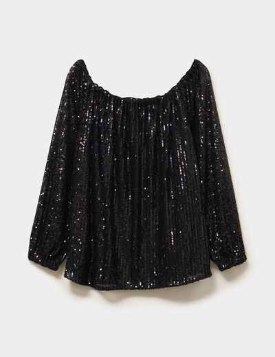 T-shirt sequins et col bardot noir femme