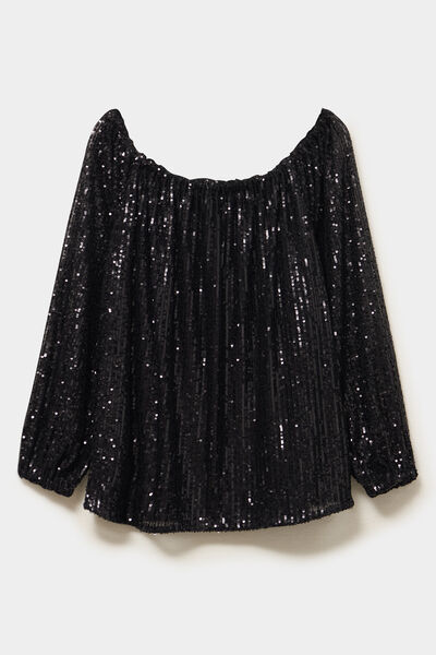 T-shirt sequins et col bardot noir femme