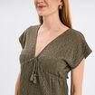 T-shirt dentelle col en V noeud vert kaki femme