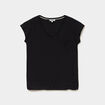 T-shirt col v poche poitrine noir femme