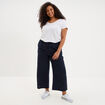 Pantalon large cropped lin m&eacute;lang&eacute; bleu fonc&eacute; femme grande taille