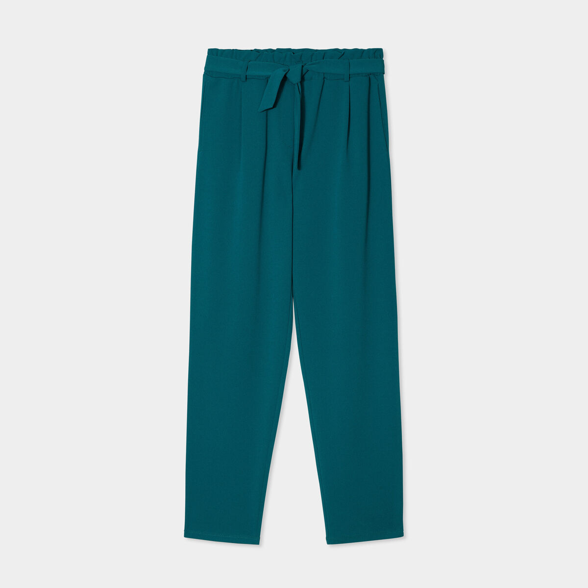 Pantalon city paperbag ceinturé 7/8ème vert foncé femme