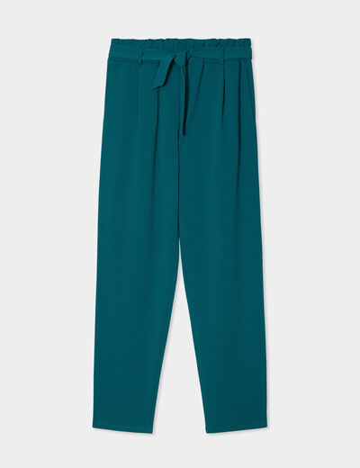 Pantalon city paperbag ceinturé 7/8ème vert foncé femme