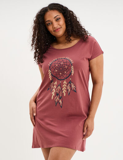 Chemise de nuit manches courtes rose framboise femme grande taille