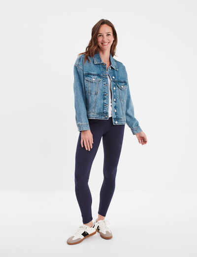 Legging long taille haute bleu marine femme