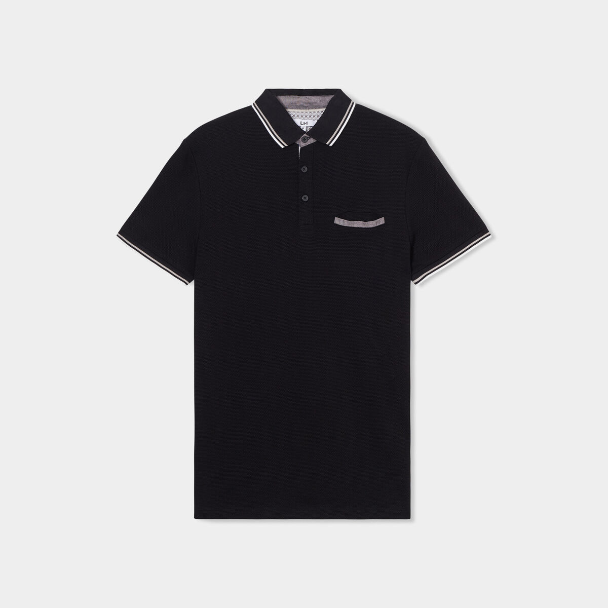 Polo piqu&eacute; manches courtes coton noir homme