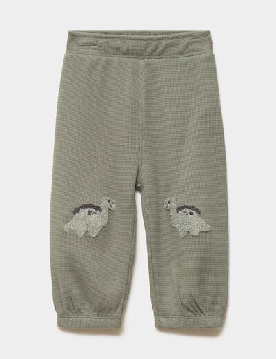Pantalon de jogging patchs genoux coton vert kaki b&eacute;b&eacute; gar&ccedil;on