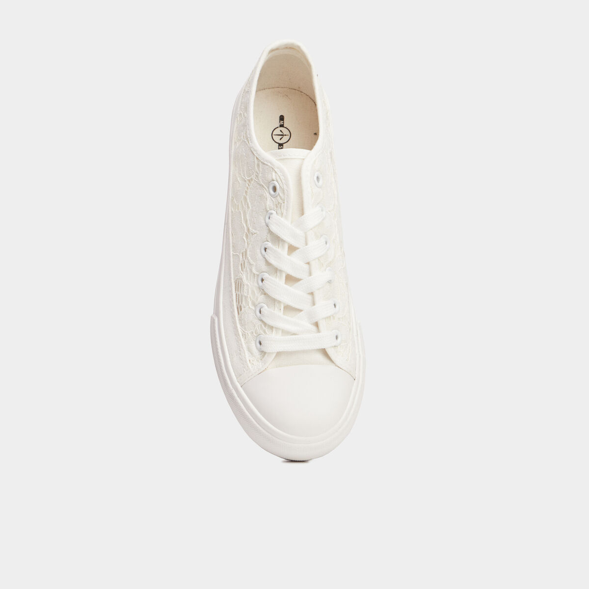 Tennis en toile dentelle &agrave; lacets blanc femme