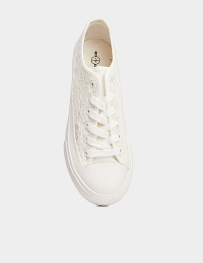 Tennis en toile dentelle &agrave; lacets blanc femme