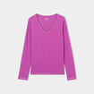 T-shirt manches longues col en V coton violet femme