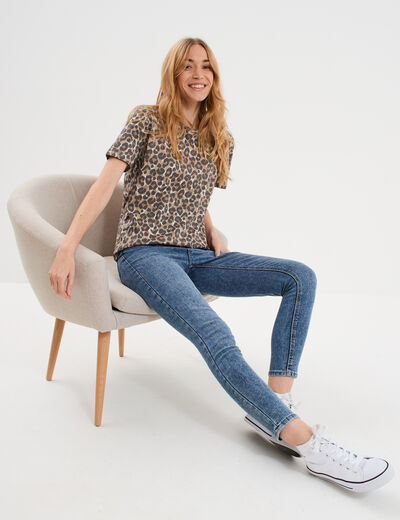 T-shirt coton col rond manches courtes beige fonce femme