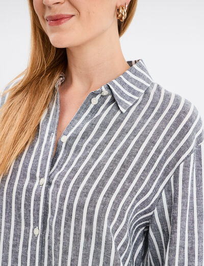 Chemise oversize lin mélangé bleu marine femme