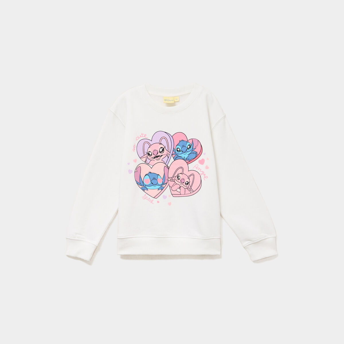 Sweat col rond manches longues Stitch blanc fille
