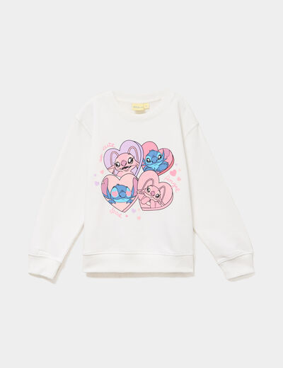 Sweat col rond manches longues Stitch blanc fille