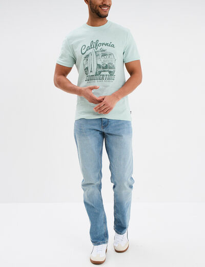T-shirt col rond manches courtes coton vert pastel homme