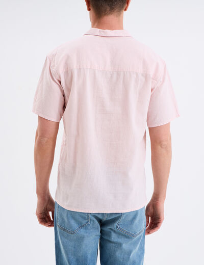 Chemise manches courtes mélange lin rose clair homme