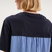 T-shirt bi-mati&egrave;re manches courtes bleu fonc&eacute; femme