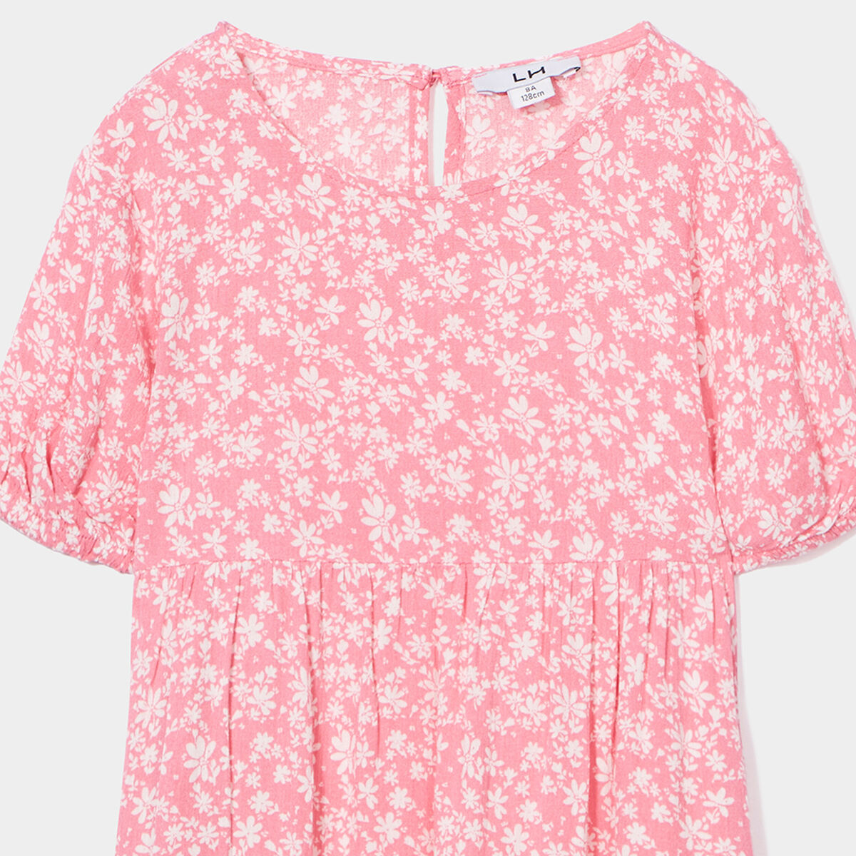 Robe longue trapèze manches ballons rose fille