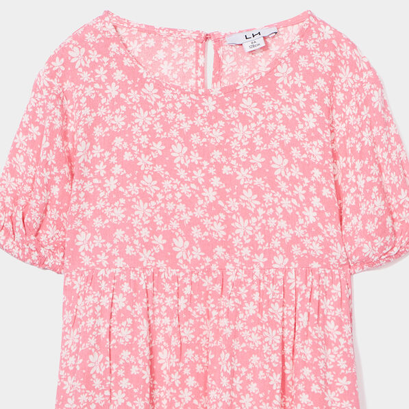Robe longue trapèze manches ballons rose fille