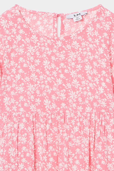 Robe longue trapèze manches ballons rose fille