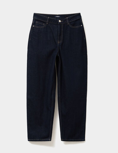 Jean balloon taille haute cropped coton denim brut femme