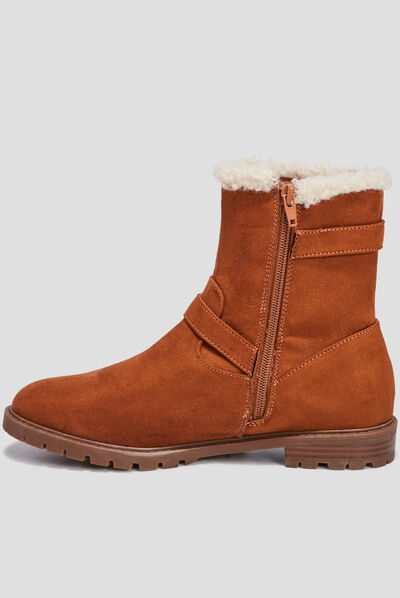 Bottines fourrées avec boucles marron femme