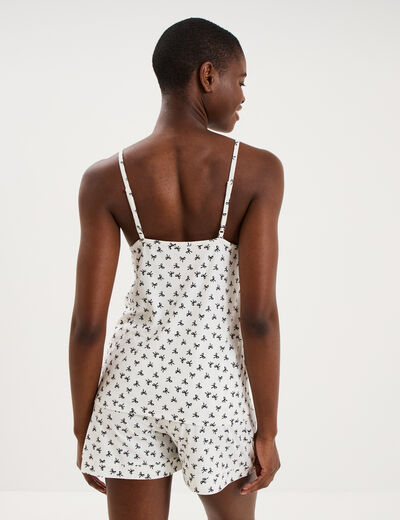 Ensemble pyjama short et d&eacute;bardeur ecru femme