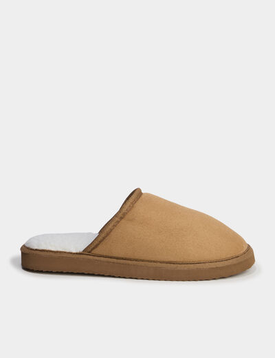 Chaussons mules doublure effet polaire camel homme