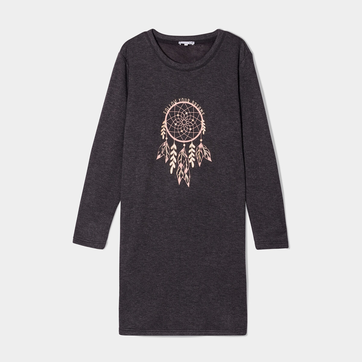 Chemise de nuit t-shirt col rond gris fonc&eacute; femme