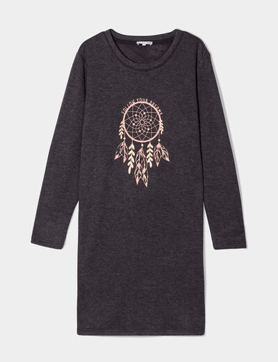 Chemise de nuit t-shirt col rond gris fonc&eacute; femme