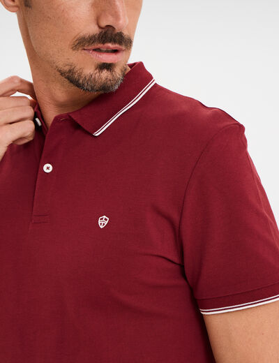 Polo manches courtes bords contrastés bordeaux homme