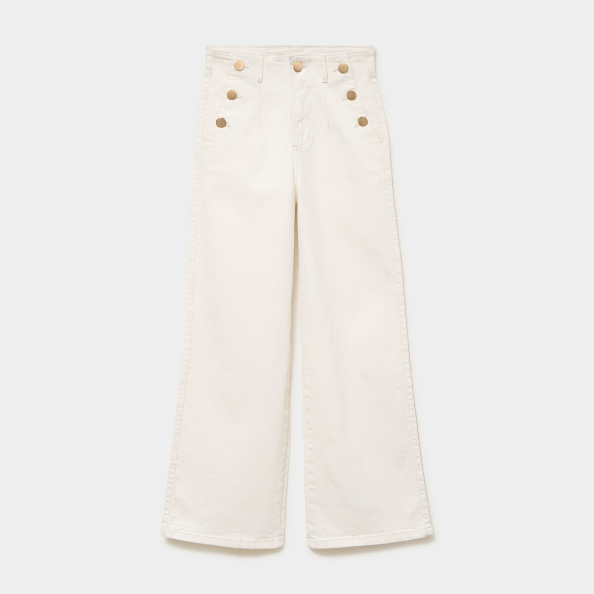 Pantalon cropped large &agrave; pont ecru femme