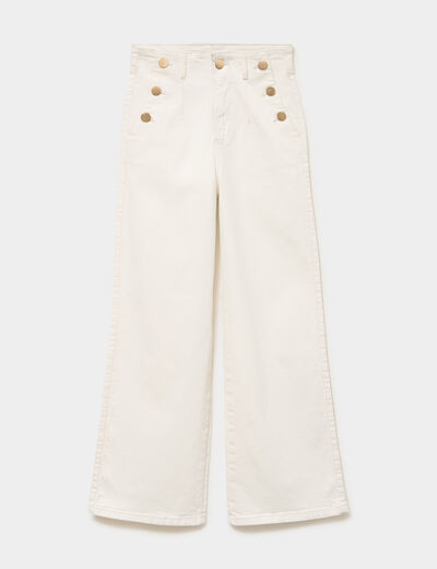 Pantalon cropped large &agrave; pont ecru femme