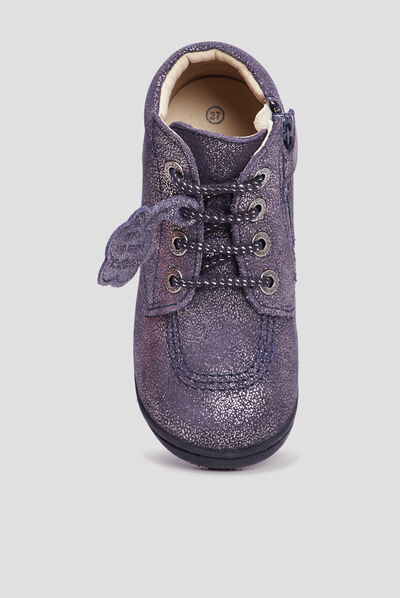 Bottines irisées cuir Kickers Gulyflow bleu marine fille