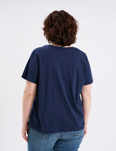 T-shirt manches courtes col rond coton bleu marine femme grande taille