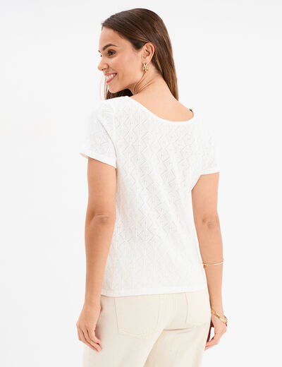 T-shirt col V devant dos blanc femme