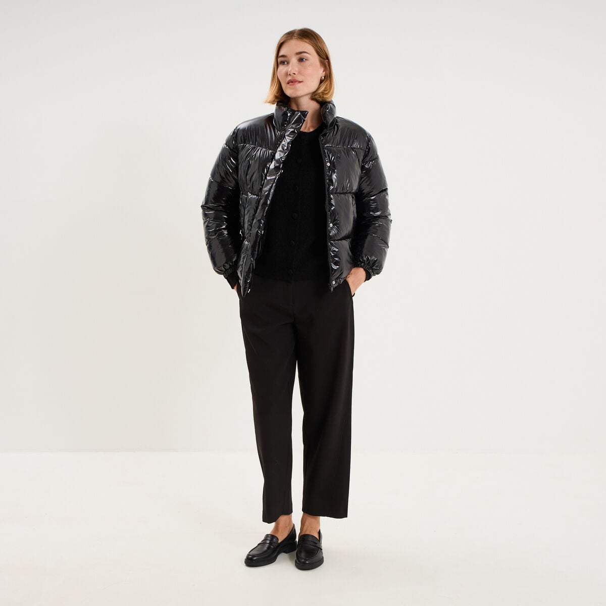 Pantalon barrel taille haute 7/8&egrave;me noir femme
