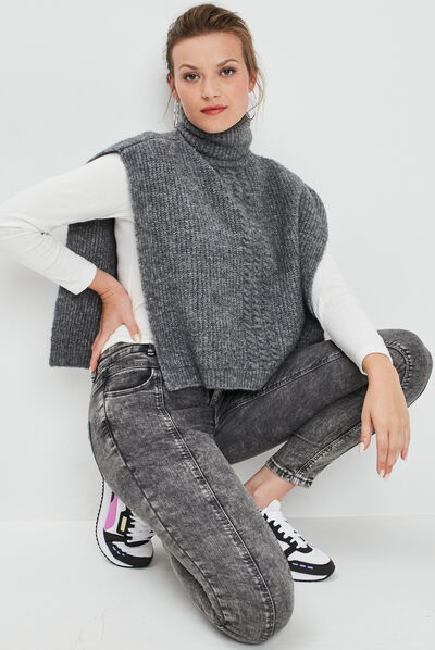 Poncho à col roulé gris femme