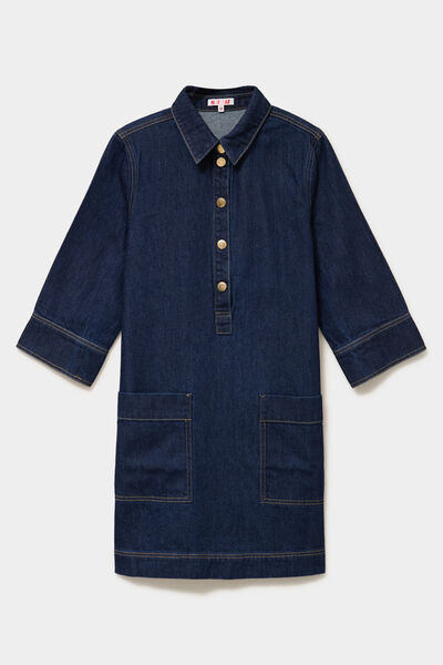 Robe courte en denim manches 3/4 denim brut femme