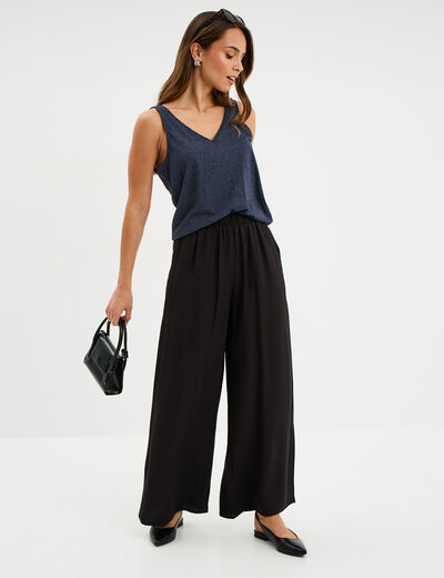 Pantalon large fluide taille &eacute;lastiqu&eacute;e noir femme