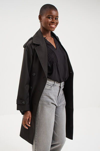 Trench long ceintur&eacute; noir femme