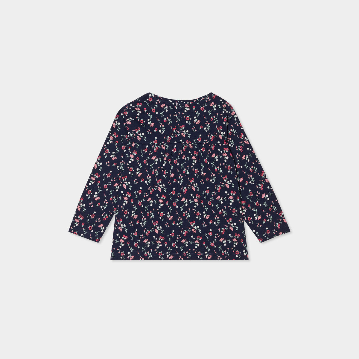 T-shirt manches longues col rond coton bleu marine b&eacute;b&eacute; fille