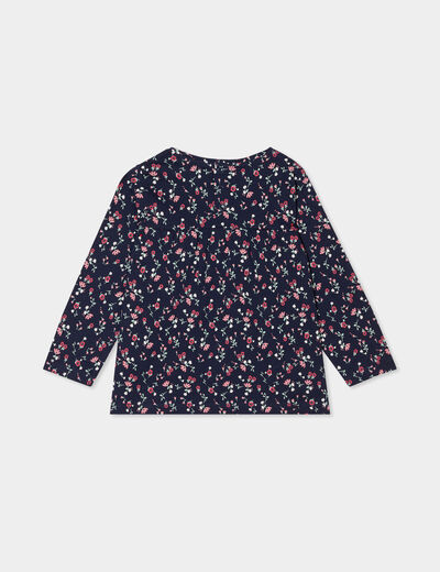T-shirt manches longues col rond coton bleu marine bébé fille