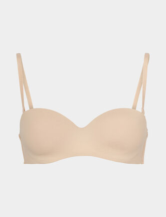 Soutien-gorge bandeau microfibre beige femme