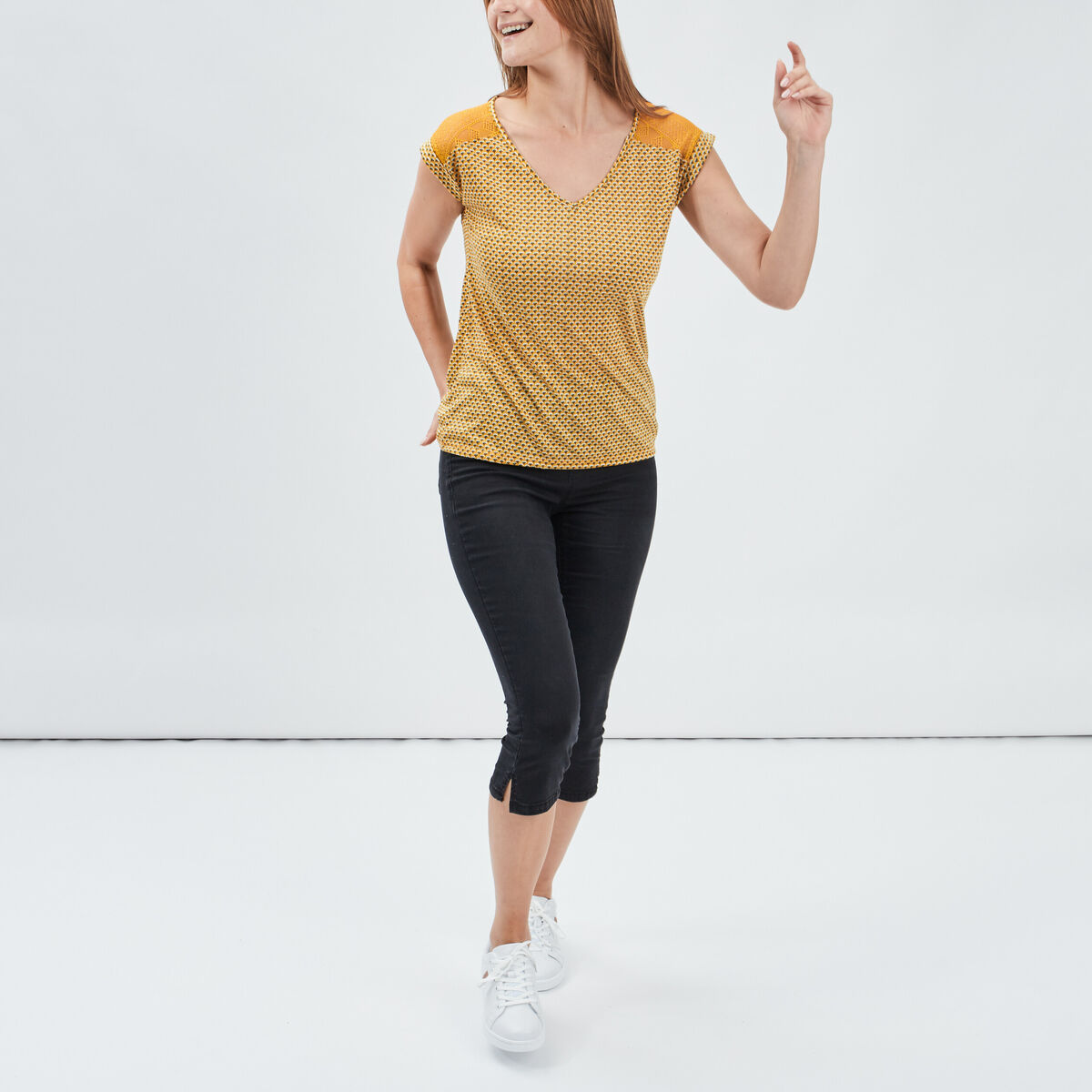 Pantacourt slim en jean push up denim noir femme