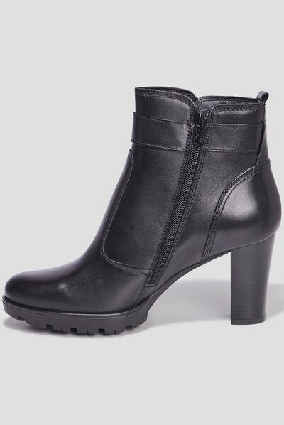 Bottines à talons avec boucles en cuir noir femme