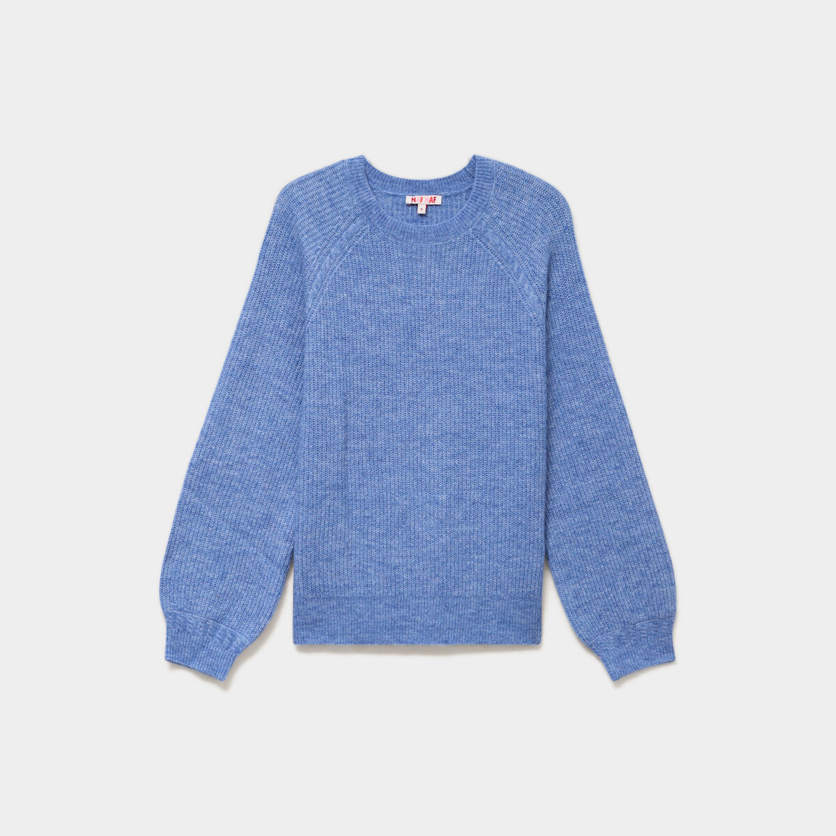 Pull col rond manches longues bleu ciel femme
